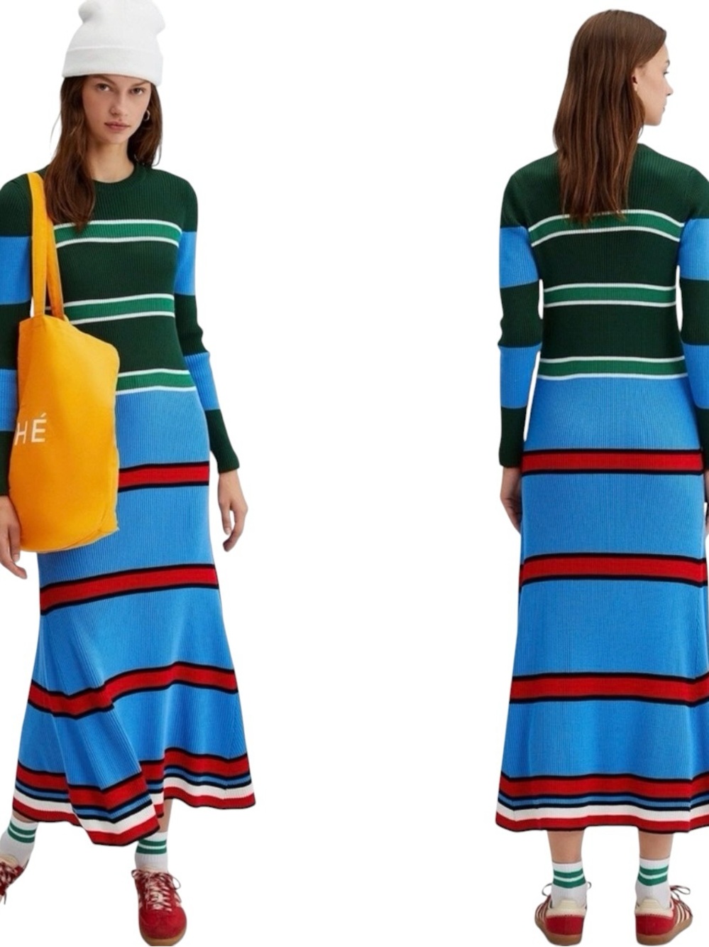 Touché prive Colorblock Striped Rib-Knit Maxi Dress in Green & Blue Size S NWT - Picture 5 of 5